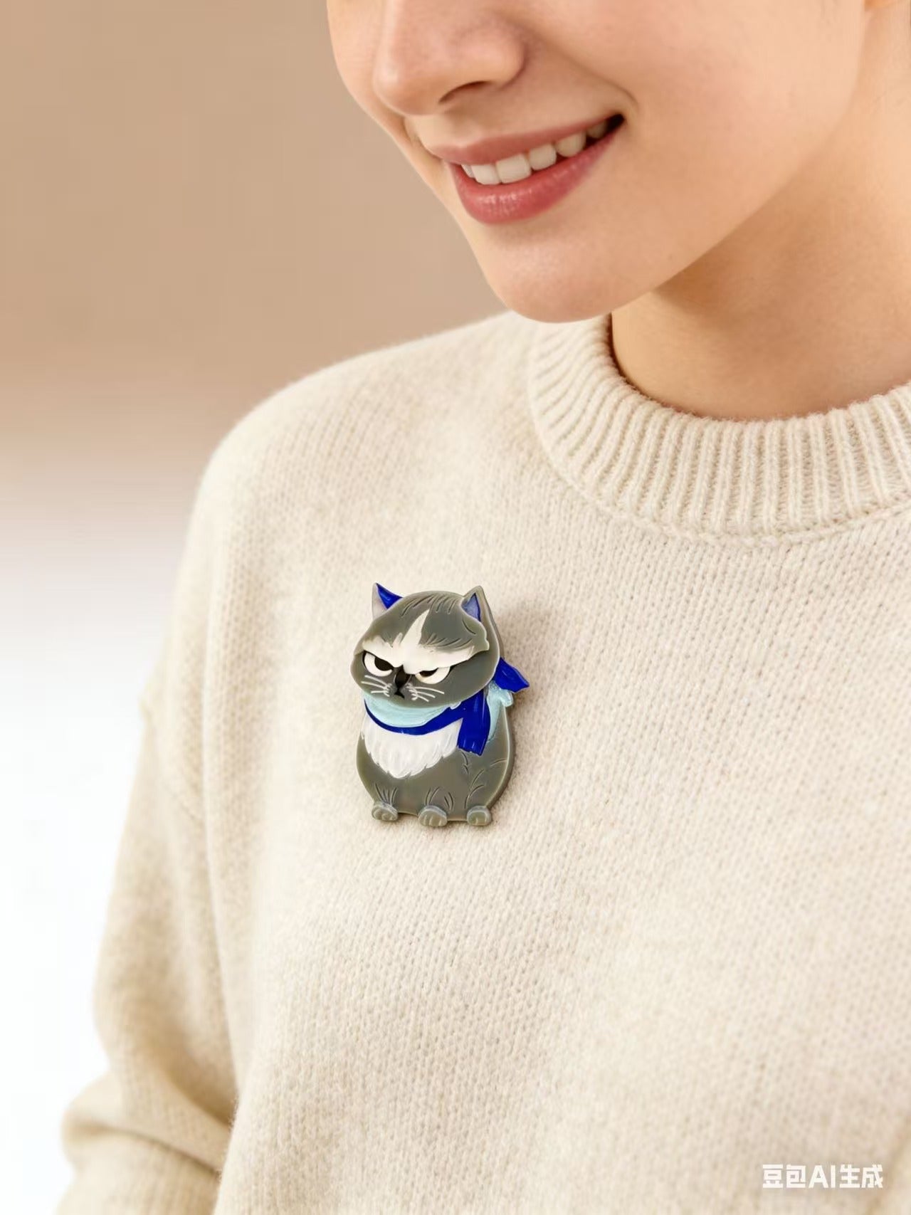 Pouty Angry Cat Acrylic Brooch