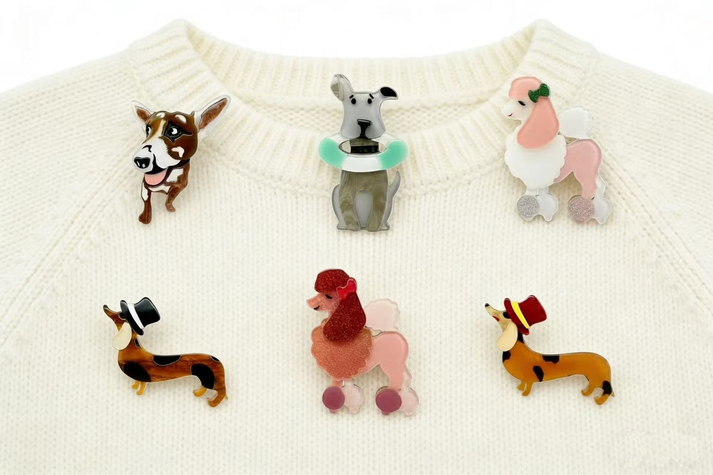 Cute Dogs Acrylic Brooch Set