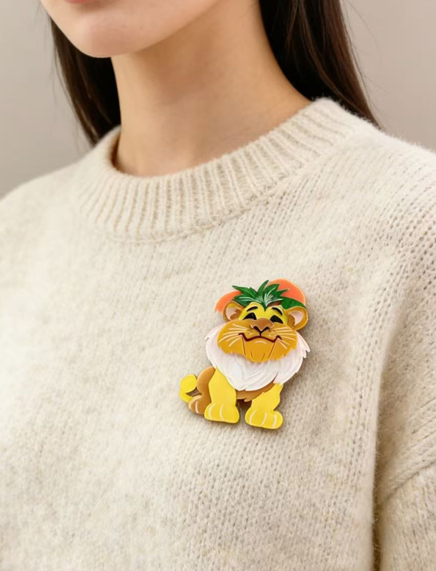 Smiling Leo Lion Acrylic Brooch