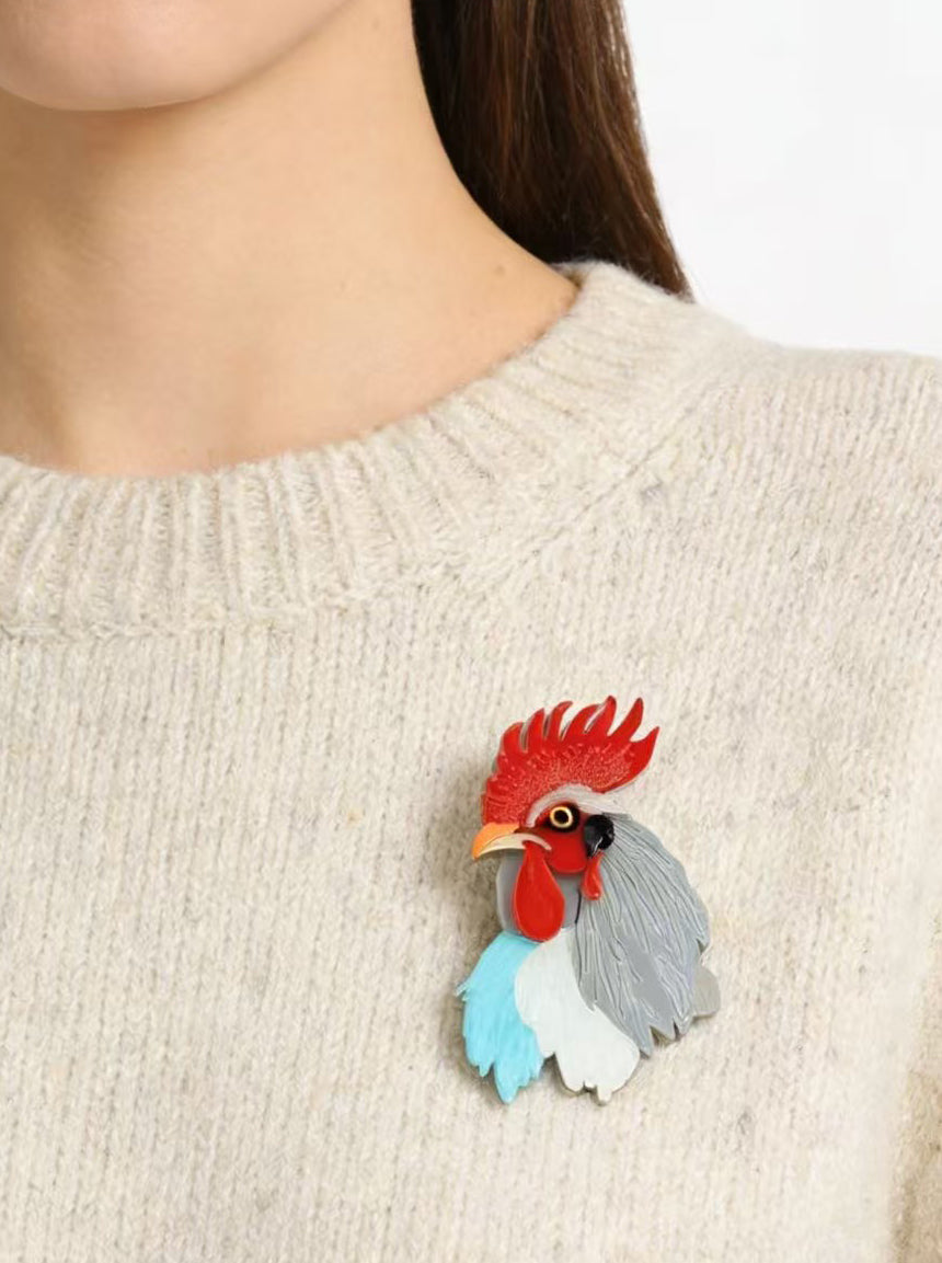 Vintage Rooster Acrylic Brooch
