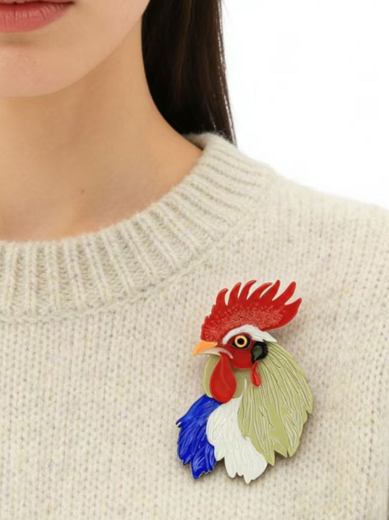 Vintage Rooster Acrylic Brooch