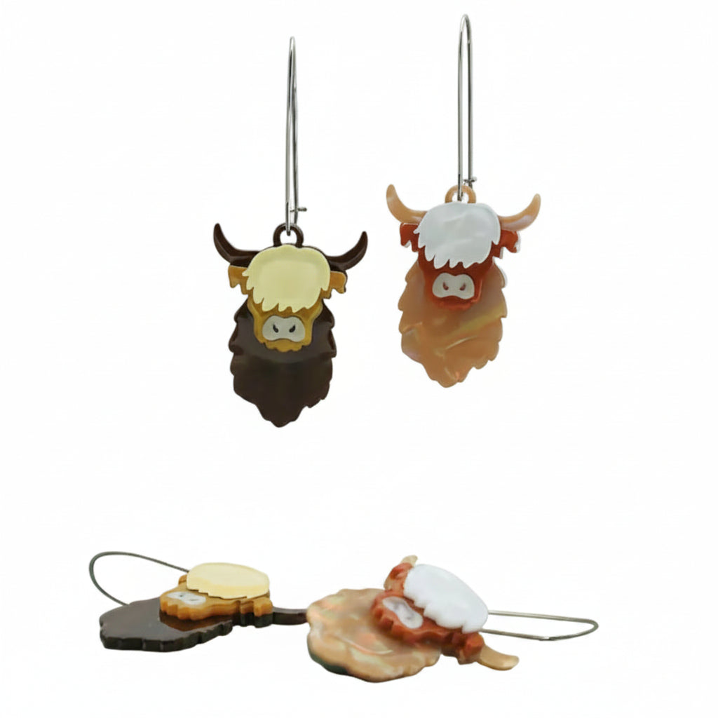 Layered Highland Cow Earrings