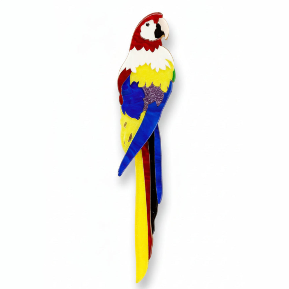 Farbenfrohe Ara- oder Eisvogel-Brosche