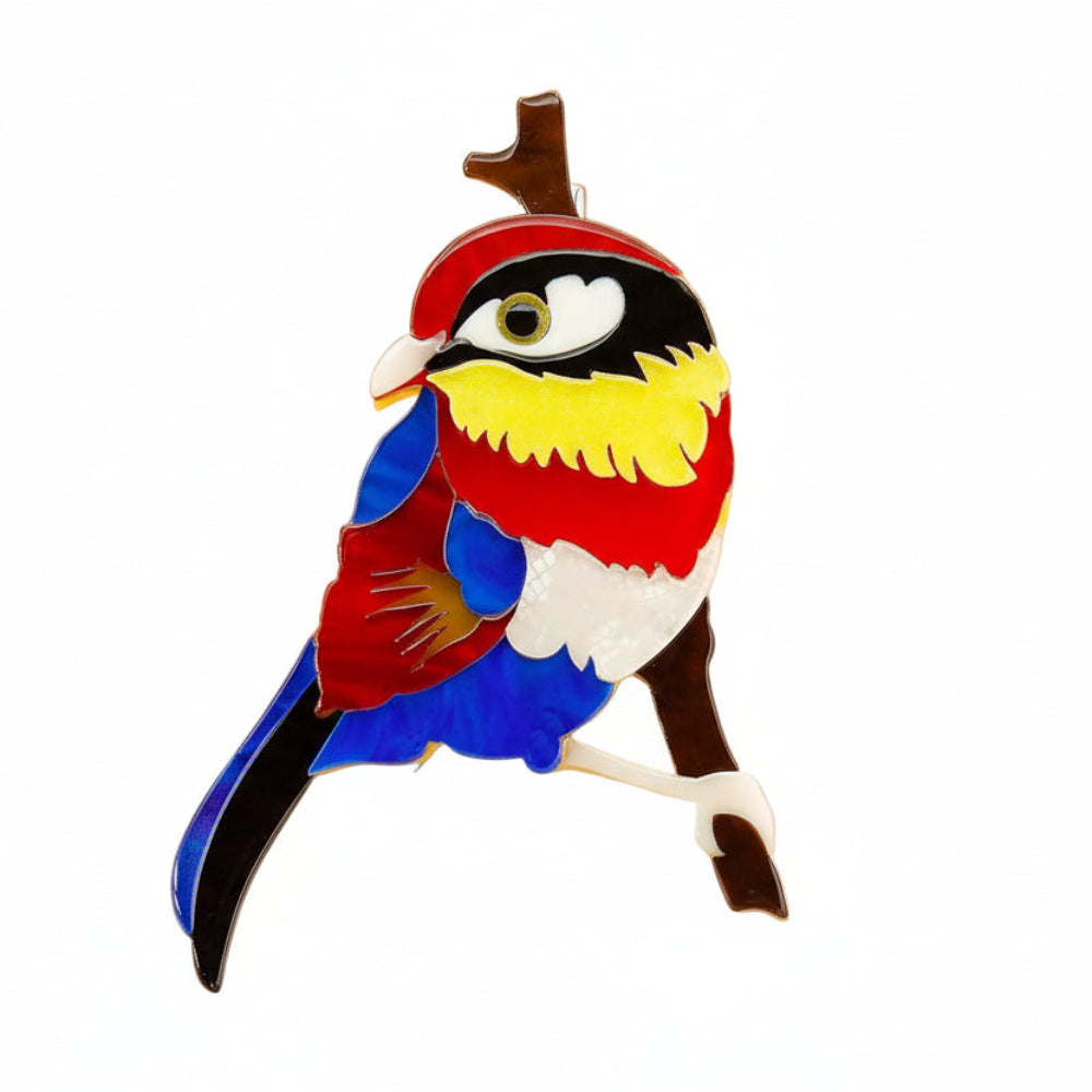 Farbenfrohe Ara- oder Eisvogel-Brosche