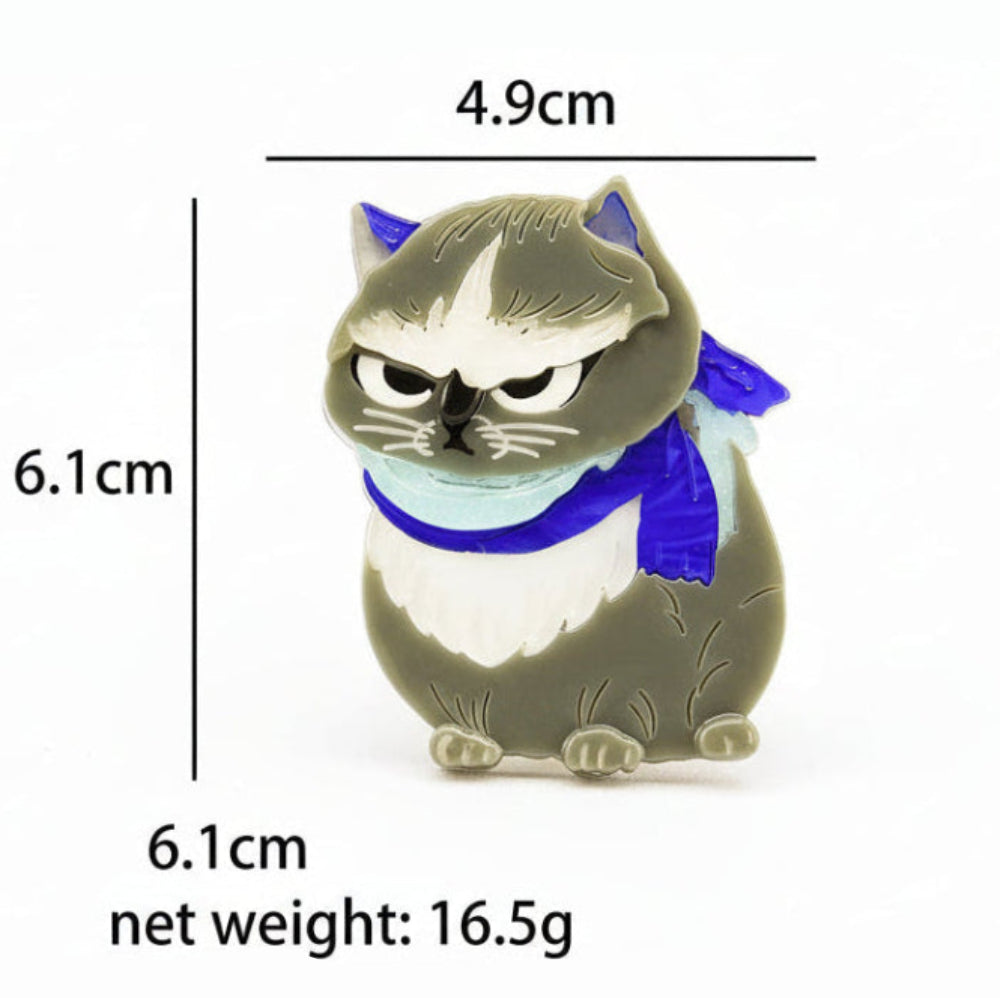 Pouty Angry Cat Acrylic Brooch